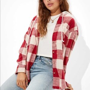 American Eagle Flannel Hooded Button Up